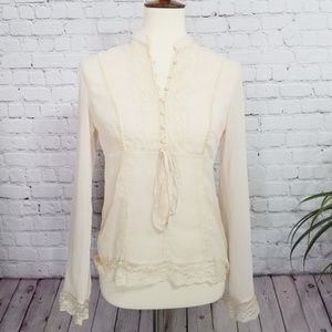 New York and Co Cream Sheer Peasant Blouse 4